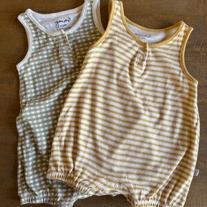 Goumi Kids Rompers | Gingham + Dune Stripe